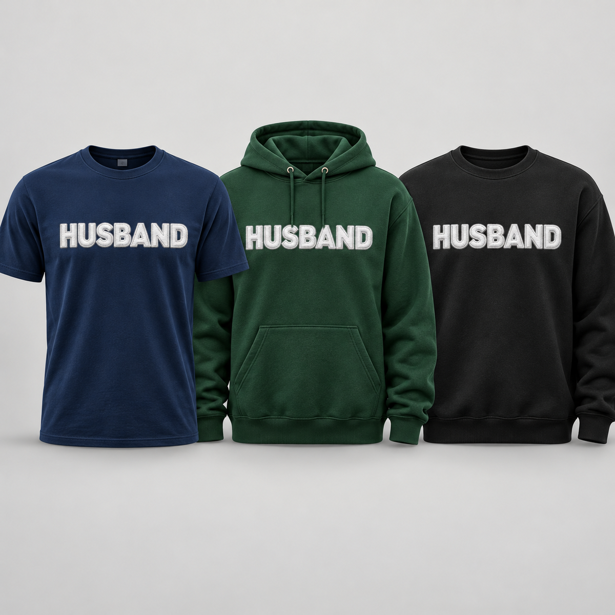 HUSBAND white design apparel trio