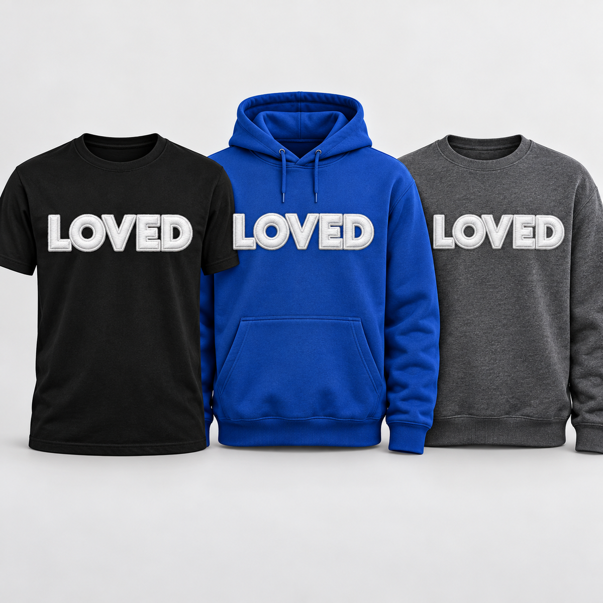 LOVED white design apparel trio