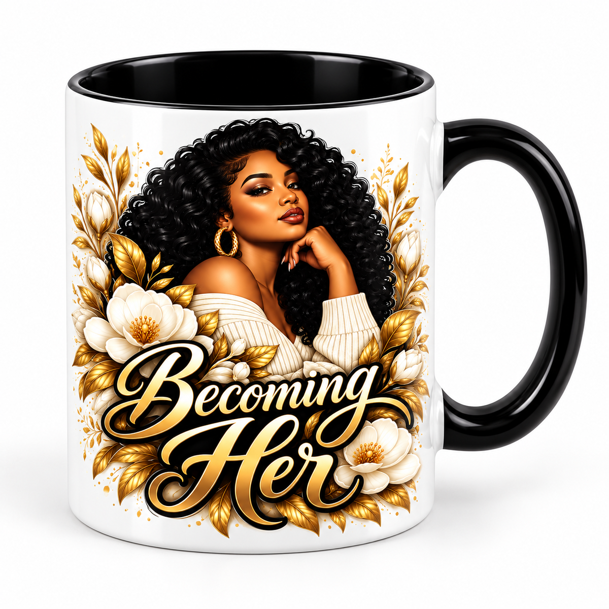 Becoming Her pre-designed 11 oz mug with black interior and handle