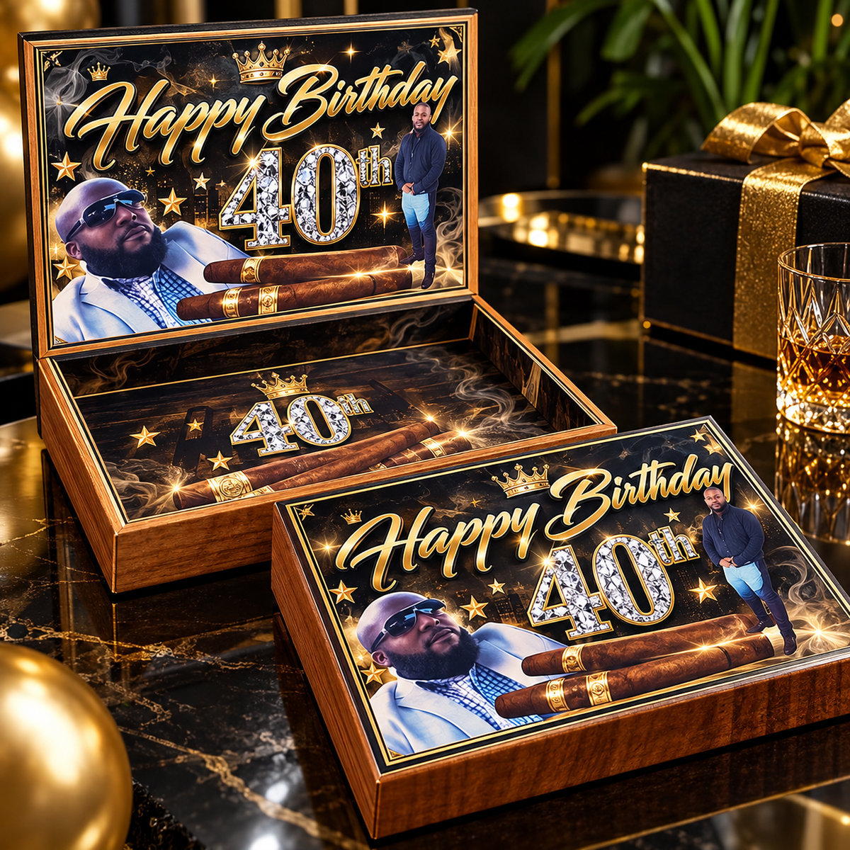 3D candy box party favor designed to look like a luxury cigar box