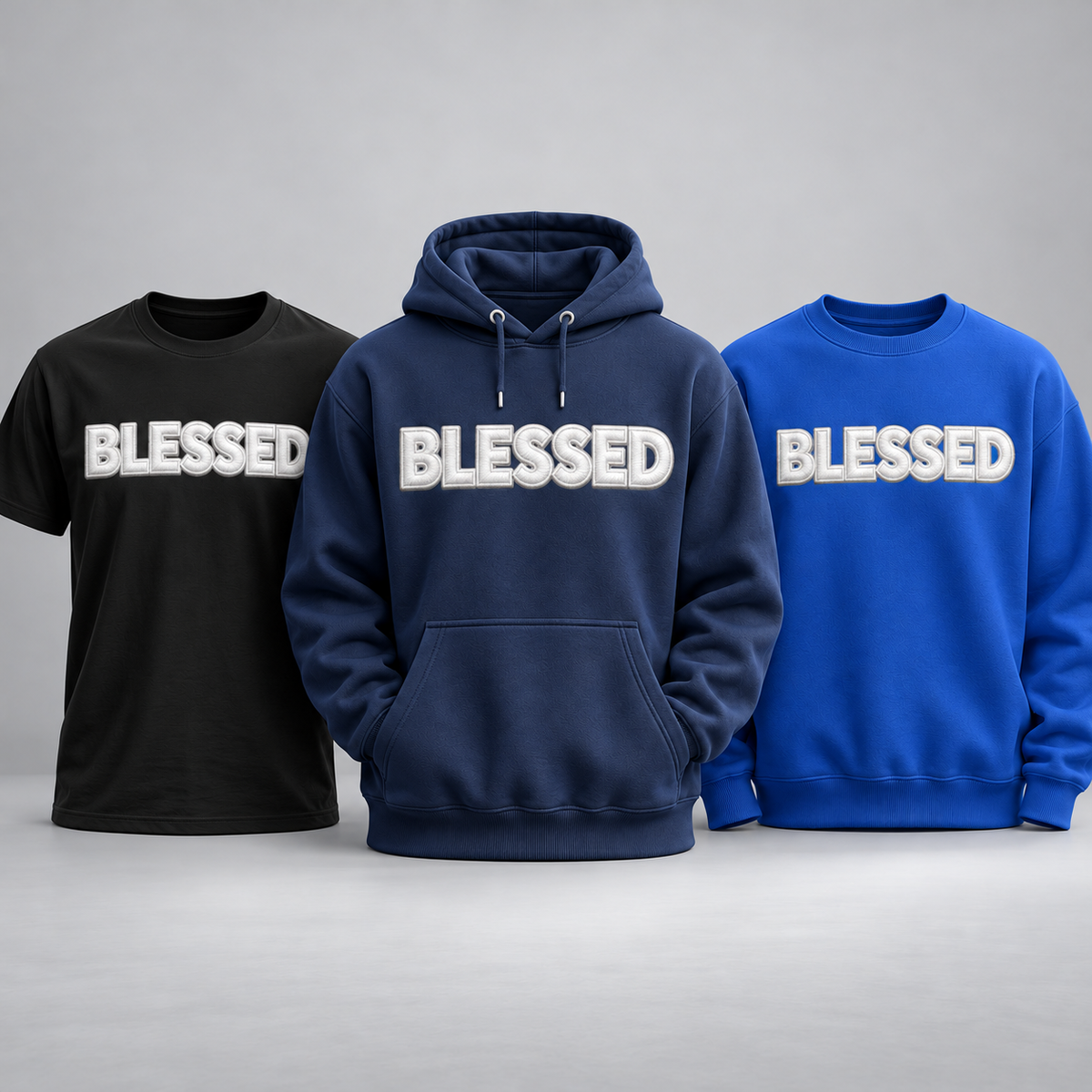 BLESSED white design apparel trio