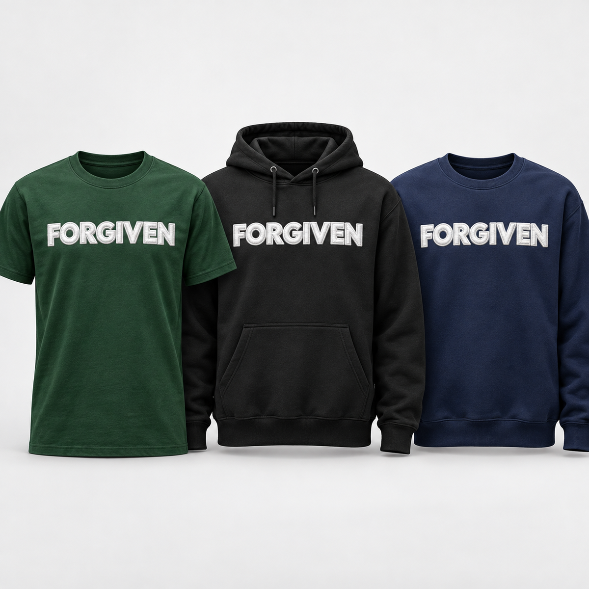 FORGIVEN white design apparel trio
