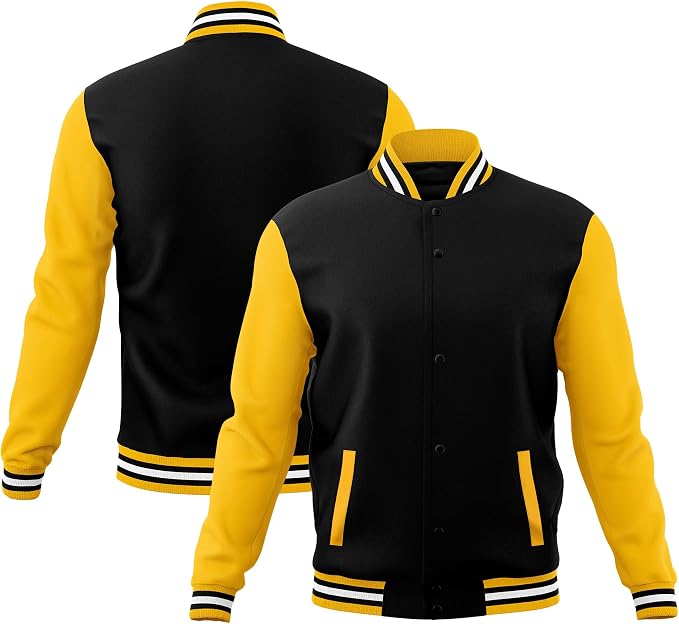 Black and yellow custom varsity jacket