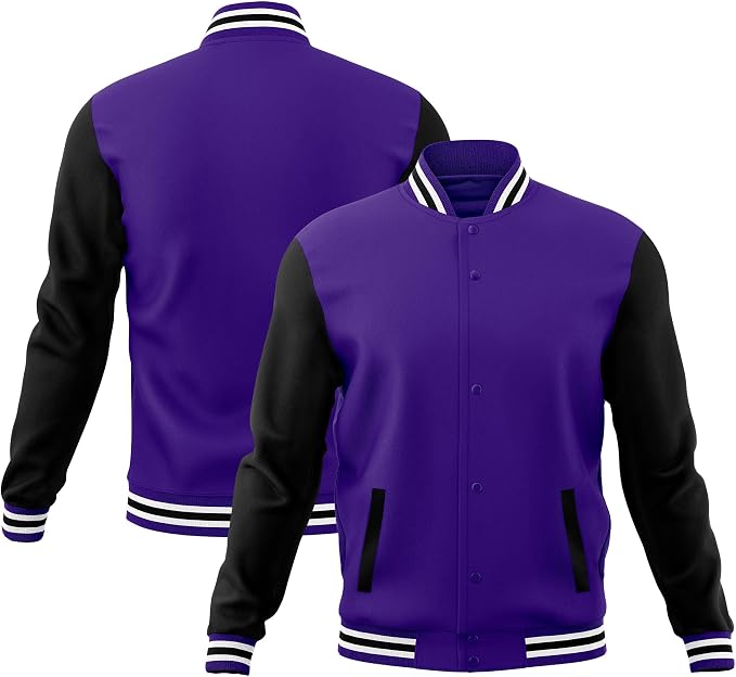 Purple and black custom varsity jacket