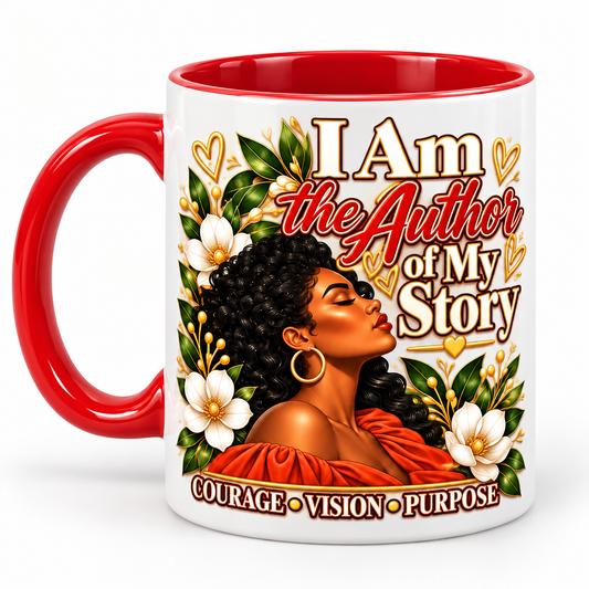 I Am the Author of My Story pre-designed 11 oz mug with red interior and handle