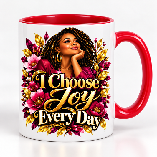 I Choose Joy Every Day pre-designed 11 oz mug with red interior and handle