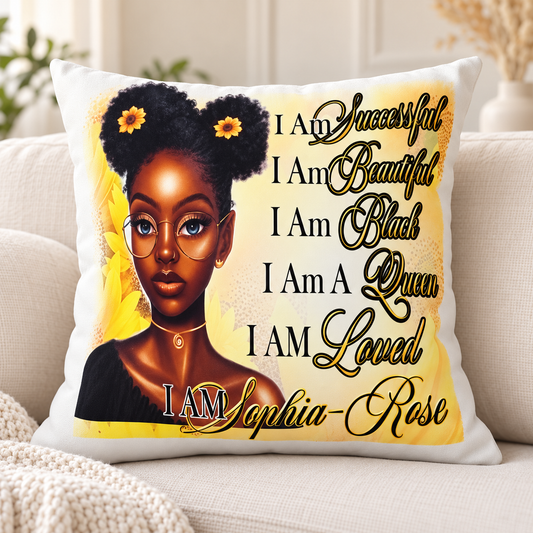 Personalized Black girl affirmation pillow mockup