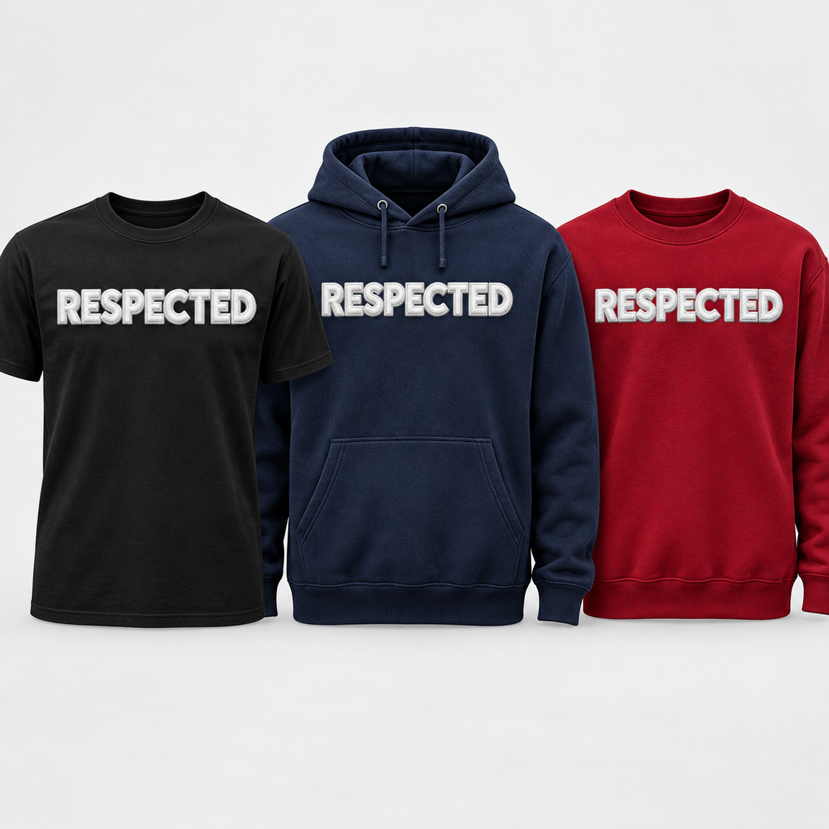 RESPECTED white design apparel trio
