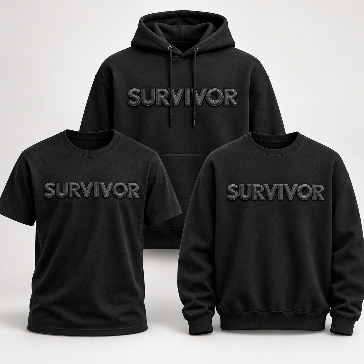 SURVIVOR black design apparel trio